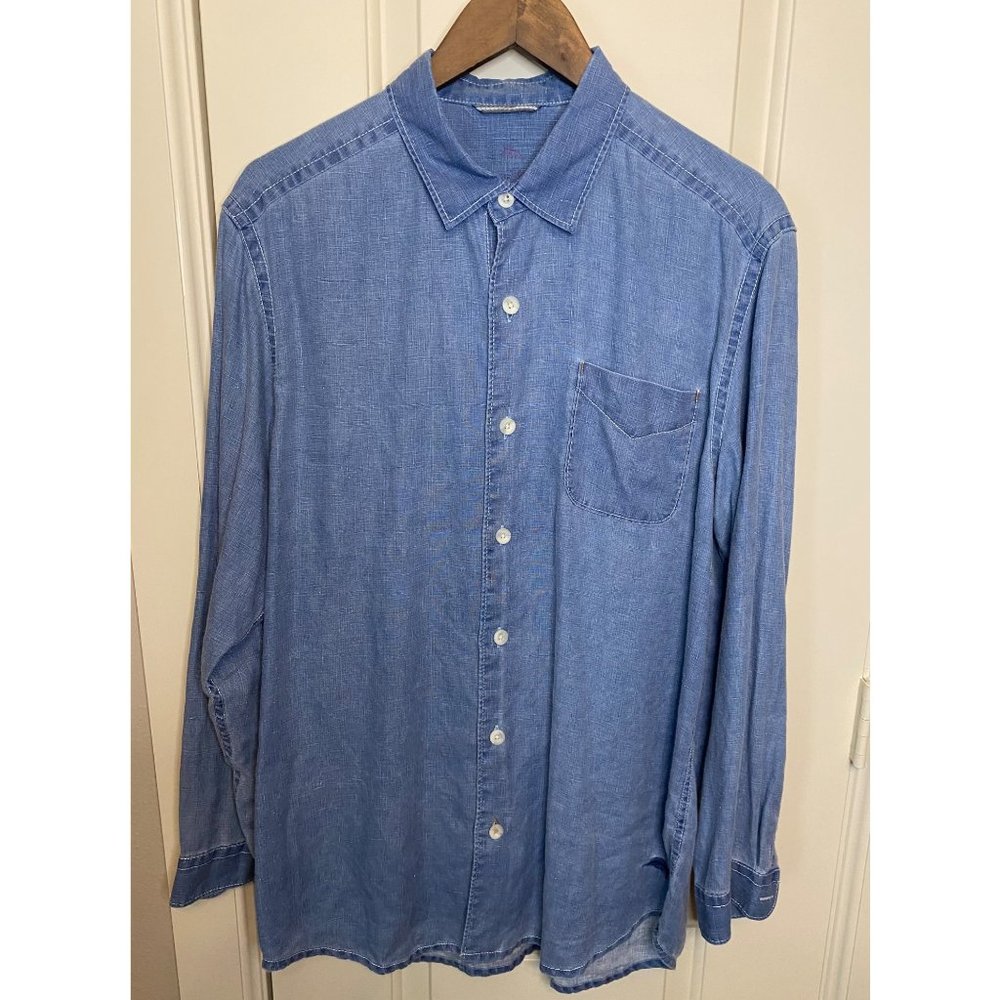 Tommy Bahama blue 100% linen men's button front casual shirt size M
